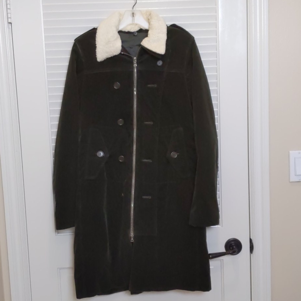 Theory Corduroy Coat Green Removable Collar